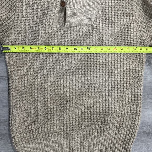 Vintage Woolrich Sweater Mens Large Tan Neutral Tweed Blend Wooden Button - Picture 4 of 7
